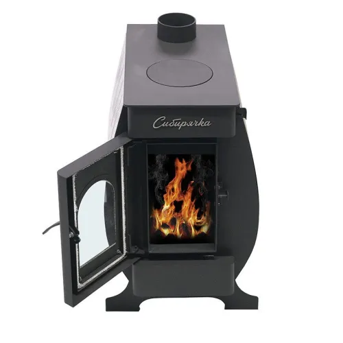 Печь отопительная с плитой СИБИРЯЧКА 6 кожух нерж. сталь, дверца со стеклом фото 3