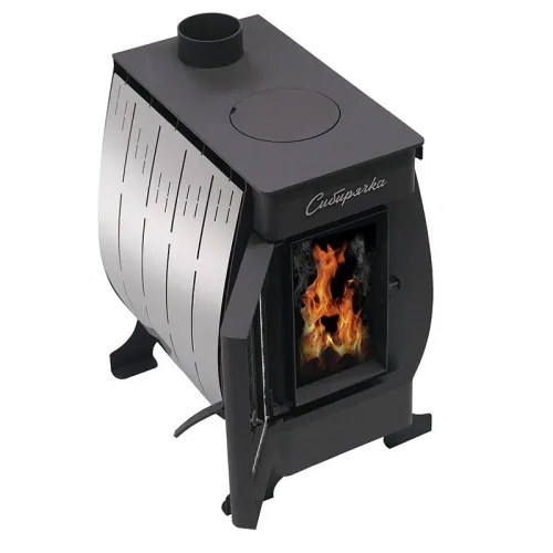 Печь отопительная с плитой СИБИРЯЧКА 6 кожух нерж. сталь, дверца со стеклом фото 4