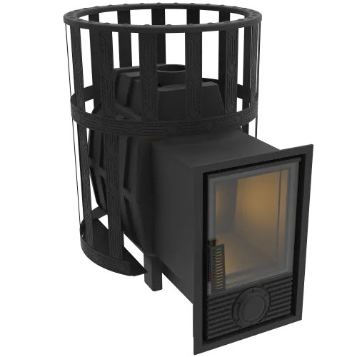 Печь банная чугунная  " Воевода " 15 Д - 2 со СТЕКЛОМ 230х270, сетка