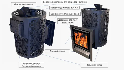 Печь банная " Народная " 16 нерж. AISI 430 со стеклом каминным ( сетка разборная ) ЗАКРЫТАЯ КАМЕНКА фото 9 Печь банная " Народная " 16 нерж. AISI 430 со стеклом каминным ( сетка разборная ) ЗАКРЫТАЯ КАМЕНКА фото 9