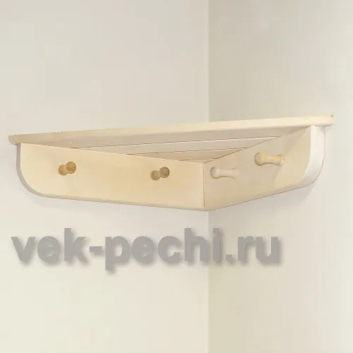 Полка с вешалкой угловая малая 4 крючками ( Мебель для бани )
