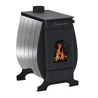 Печь отопительная с плитой СИБИРЯЧКА 6 кожух нерж. сталь, дверца со стеклом