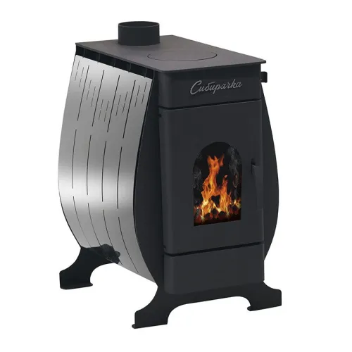 Печь отопительная с плитой СИБИРЯЧКА 6 кожух нерж. сталь, дверца со стеклом