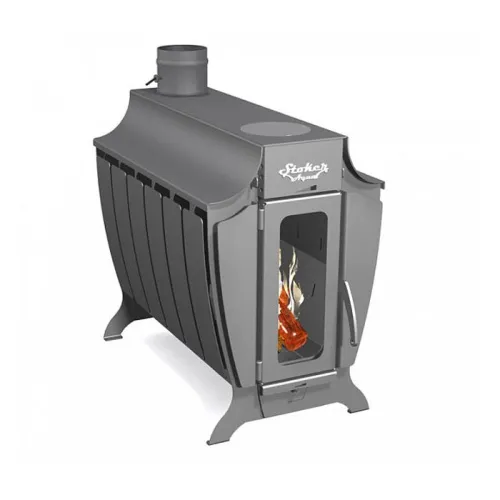 Печь отопительно - варочная Стокер - 220 G АКВА со стеклом, дрова/газ (Ермак) 