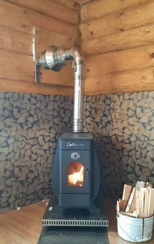 Печь отопительная с плитой СИБИРЯЧКА 6 кожух нерж. сталь, дверца со стеклом фото 6