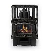 Печь банная ЧУГУННАЯ " Сибирь 32 " Каминная дверца 375х300 (кованная сетка ) со СТЕКЛОМ