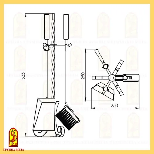 Набор для камина НКА - 13 ч ( 3 предмета,  цвет черный,  стойка витая с кольцом, деревянные ручки ) фото 2