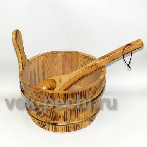 Набор жженая сосна с пл. вставкой шайка 4 л + ковш DoorWood Набор жженая сосна с пл. вставкой шайка 4 л + ковш DoorWood