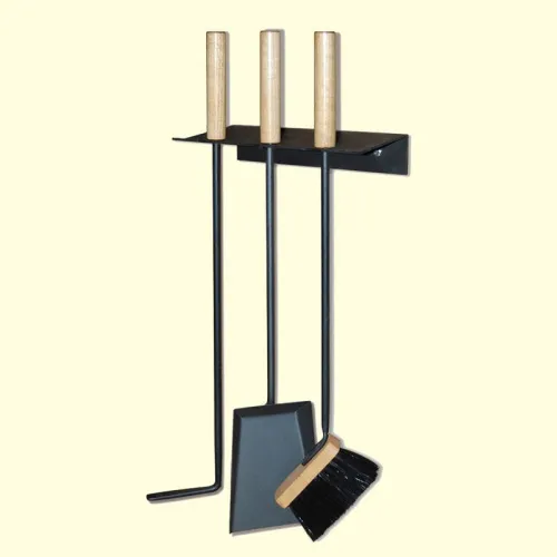 Набор для камина НКА -04ч (3 предмета, цвет черный, настенное крепление держателя, деревянные ручки)
