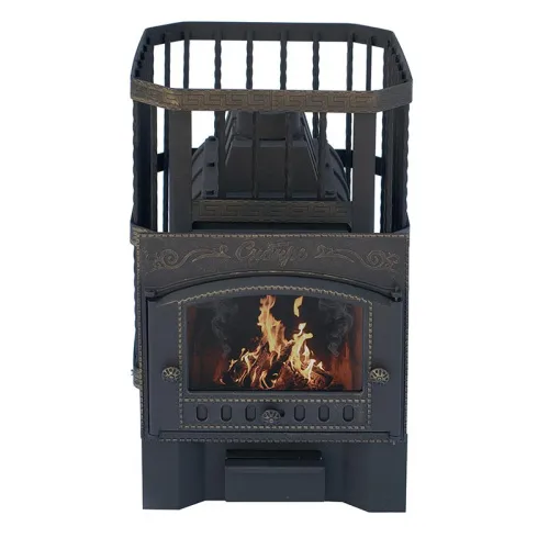 Печь банная ЧУГУННАЯ " Сибирь - 24 " Каминная дверца 375х300 (кованная сетка) со СТЕКЛОМ фото 4