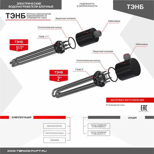 ТЭНБ 7,5 (70В 10/2,5 Р220) фл/сталь G 1 1/2" СБ (угл.сталь) (кольцо, колпачек, кабельввод) фото 2