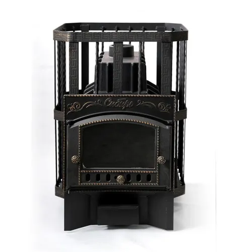 Печь банная ЧУГУННАЯ " Сибирь 32 " Каминная дверца 375х300 (кованная сетка ) со СТЕКЛОМ фото 5