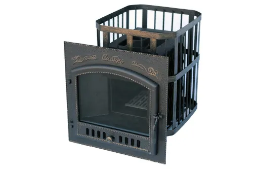 Печь банная "Сибирь 25 П " дверца с большим стеклом ДКГ-12С 700х700 мм, чугун+сталь 12 мм, топка 300 мм