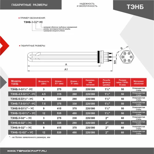ТЭНБ 6 (60В 10/2,0 Р220) фл/сталь G 2" СБ (угл.сталь) (кольцо, колпачек, кабельввод) фото 3