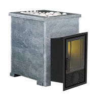 Печь банная чугунная  " Воевода " 20 Д - 2 со стеклом 230х270 в КАМЕННОЙ ОБЛИЦОВКЕ