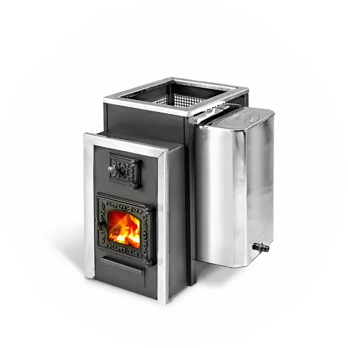 Печь банная 8-6 мм Радуга 21 со СТЕКЛОМ Б - под навесной бак Универсал. (бак приобретается отдельно)