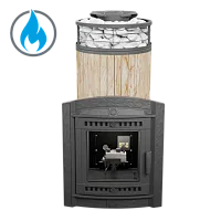 Печь банная "Атмосфера XL" Окаменевшее дерево ламель+сетка с газовой горелкой ПроМеталл