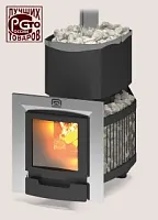 Печь для бани из нерж.сталь РУСЬ-СЕТКА-25 Л Панорама  Теплодар