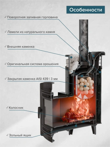 Печь банная "Атмосфера L" Пироксенит ламель+сетка С ТОННЕЛЕМ ПроМеталл фото 5