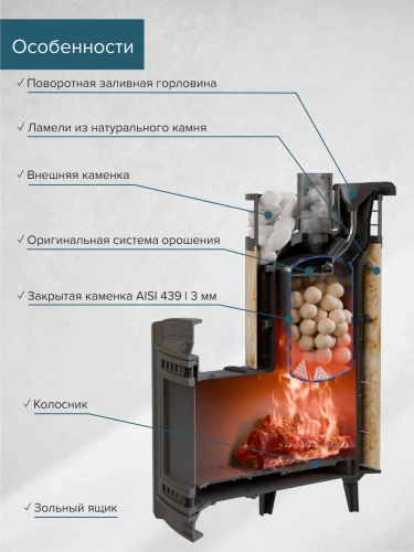 Печь банная "Атмосфера XL" Окаменевшее дерево ламель+сетка ПроМеталл фото 4 Печь банная "Атмосфера XL" Окаменевшее дерево ламель+сетка ПроМеталл фото 4