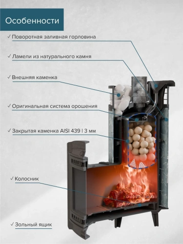 Печь банная "Атмосфера XL" Талькохлорит ламель+сетка ПроМеталл фото 3 Печь банная "Атмосфера XL" Талькохлорит ламель+сетка ПроМеталл фото 3