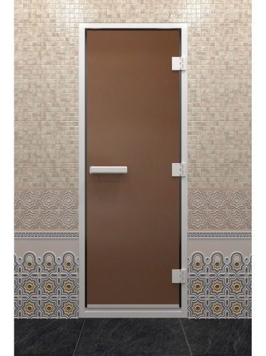 Дверь в хамам бронза матовая, 1900 х 800, стекло 8 мм, 3 петли, Пр. ручка