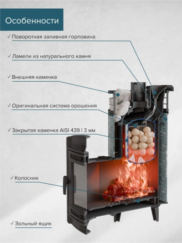 Печь банная "Атмосфера L" Талькохлорит ламель+сетка ПроМеталл фото 6