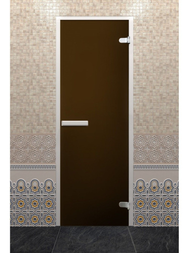 Дверь в хамам лайт бронза, 1900 х 700, стекло 6 мм, 2 петли, без порога, Пр. ручка