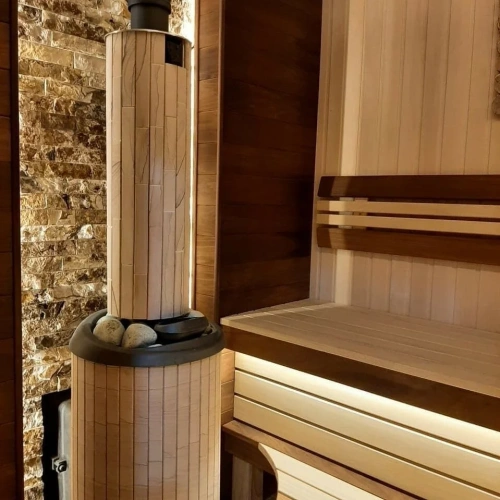 Печь банная "Атмосфера XL" в ламелях "Окаменевшее дерево" ПроМеталл фото 3