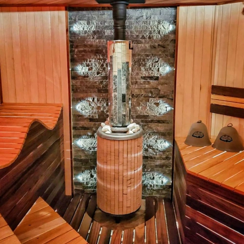 Печь банная "Атмосфера XL" в ламелях "Окаменевшее дерево" ПроМеталл фото 4